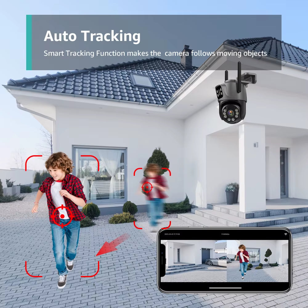Wifi Camera Outdoor 8MP PTZ Human Detection Color Night Vision Security Protection Dual Lens and Dual Screen Surveillance Camera