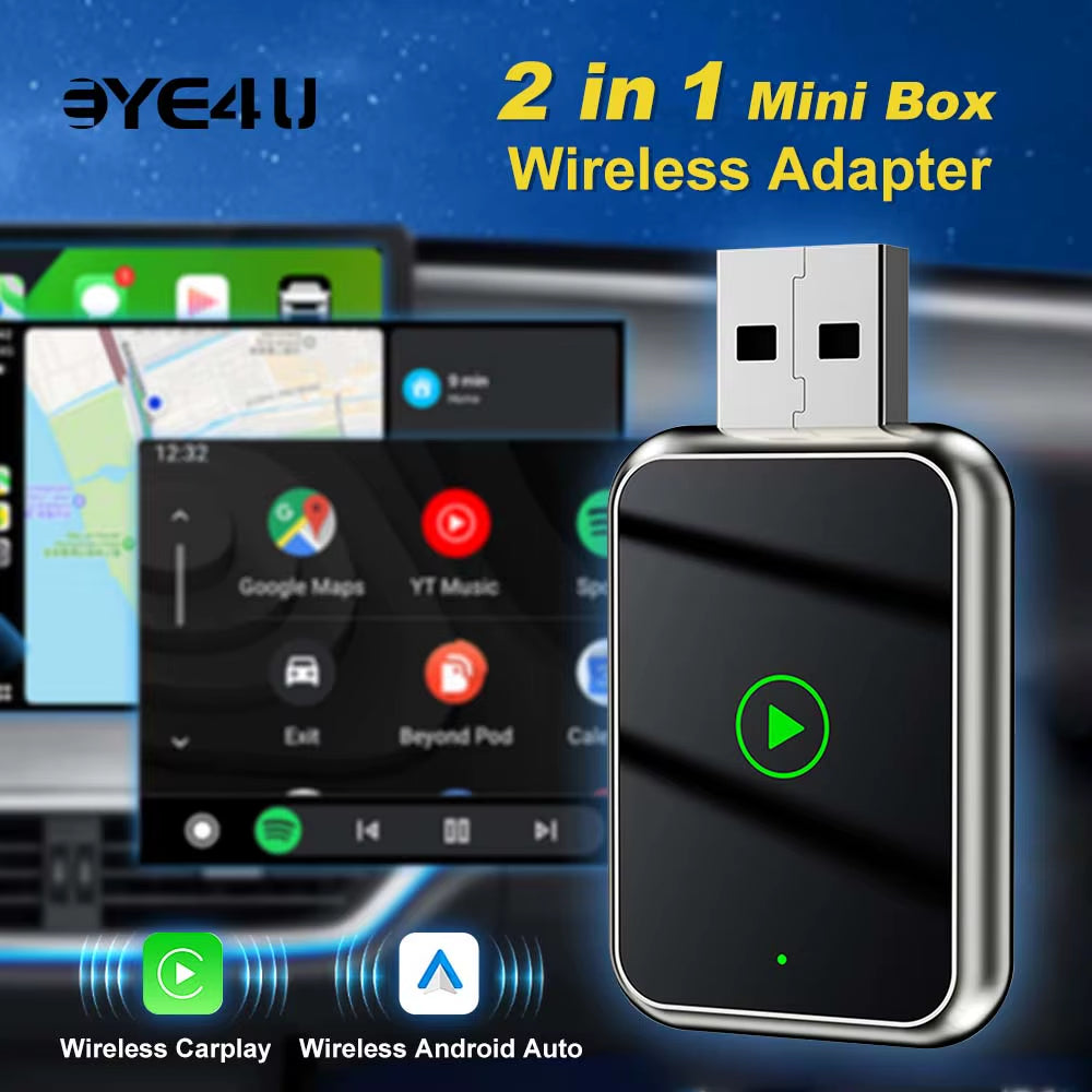 Wired to Wireless Carplay Adapter 2In1 Mini Android Auto Carplay Adapter for Apple with USB Plug and Play Wifi Fast Connect