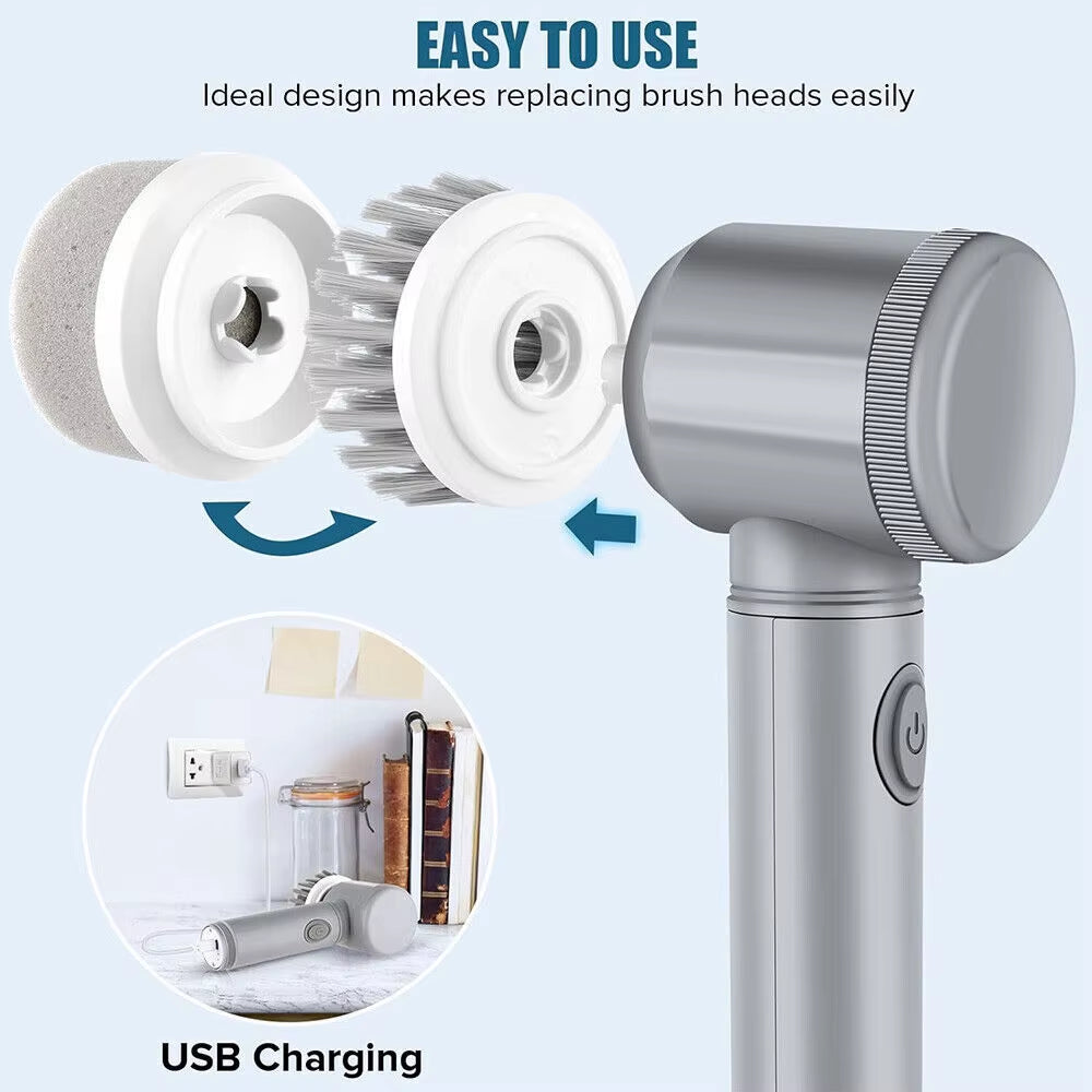 Rechargeable Electric Cordless Cleaning Brush Spin Scrubber Turbo Scrub Cleaner with Replaceable Brush Heads