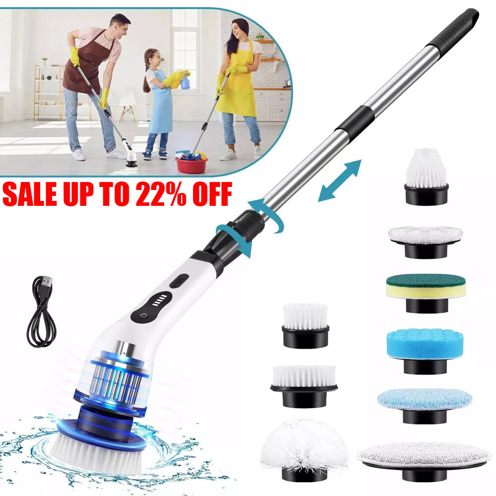 9 in 1 Electric Spin Scrubber Cordless Cleaning Brush Bathroom Rotating Scrubber