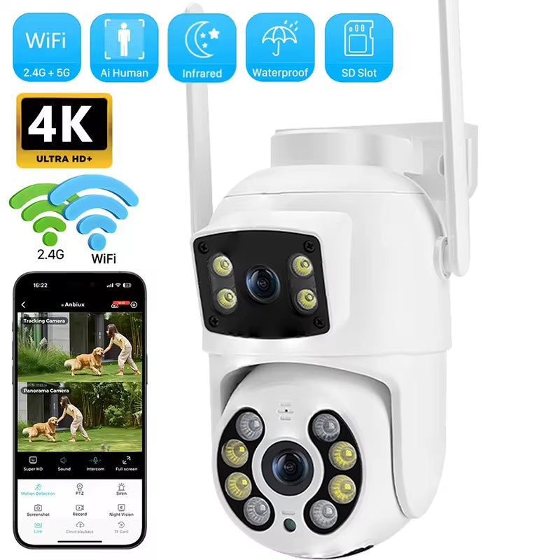 8MP 4K PTZ Wifi IP Camera Security Protection Dual Lens Screen Color Night Vision Auto Track CCTV Surveillance Camera