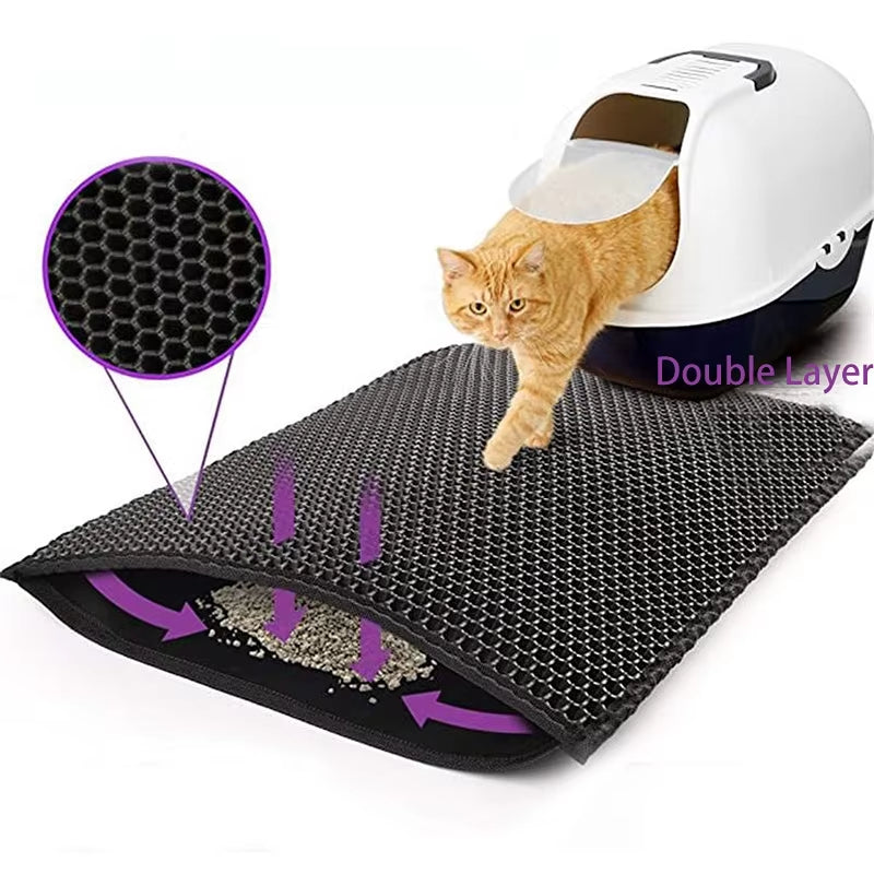 Waterproof Pet Cat Litter Mat Double Layer Pet Litter Box Mat Non-Slip Sand Cat Pad Washable Bed Mat Clean Pad Products