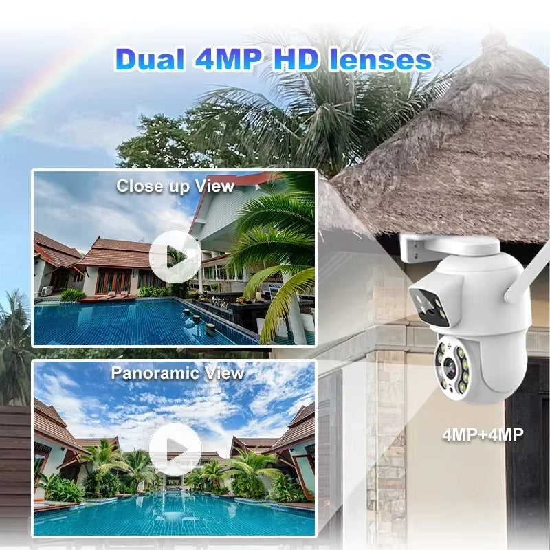 8MP 4K PTZ Wifi IP Camera Security Protection Dual Lens Screen Color Night Vision Auto Track CCTV Surveillance Camera