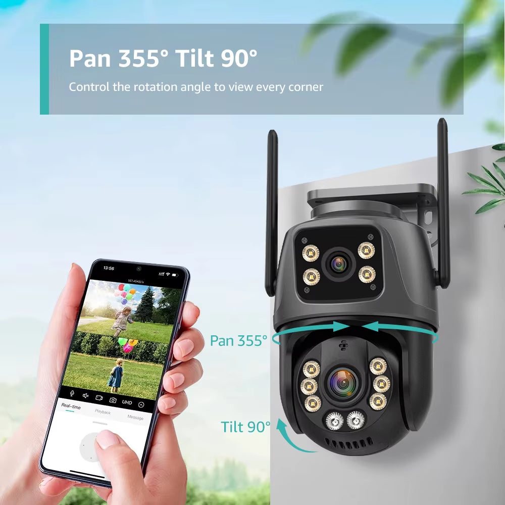 Wifi Camera Outdoor 8MP PTZ Human Detection Color Night Vision Security Protection Dual Lens and Dual Screen Surveillance Camera