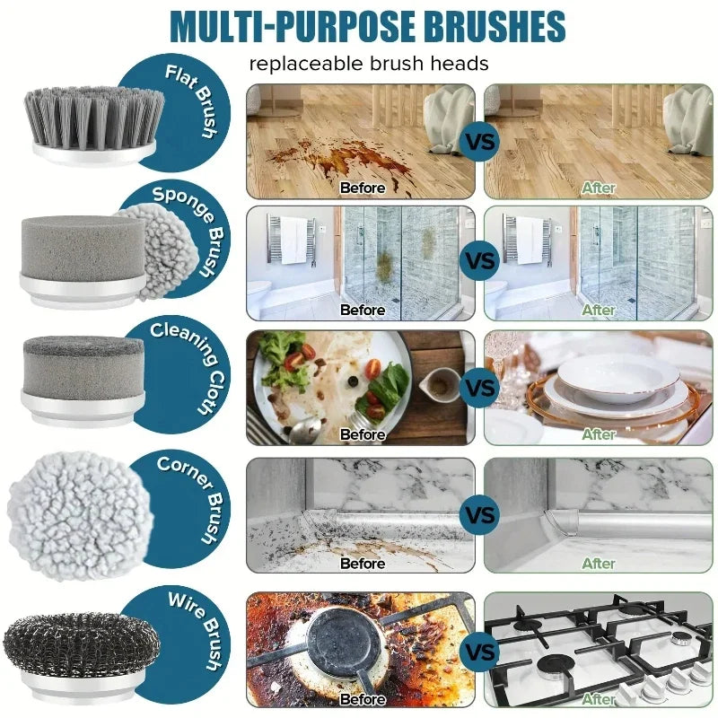 Cordless Electric Spin Scrubber Power Cleaner 5 Replaceable Brush Heads for Bathroom Tile Grout Shower Kitchen Deep Cleaning