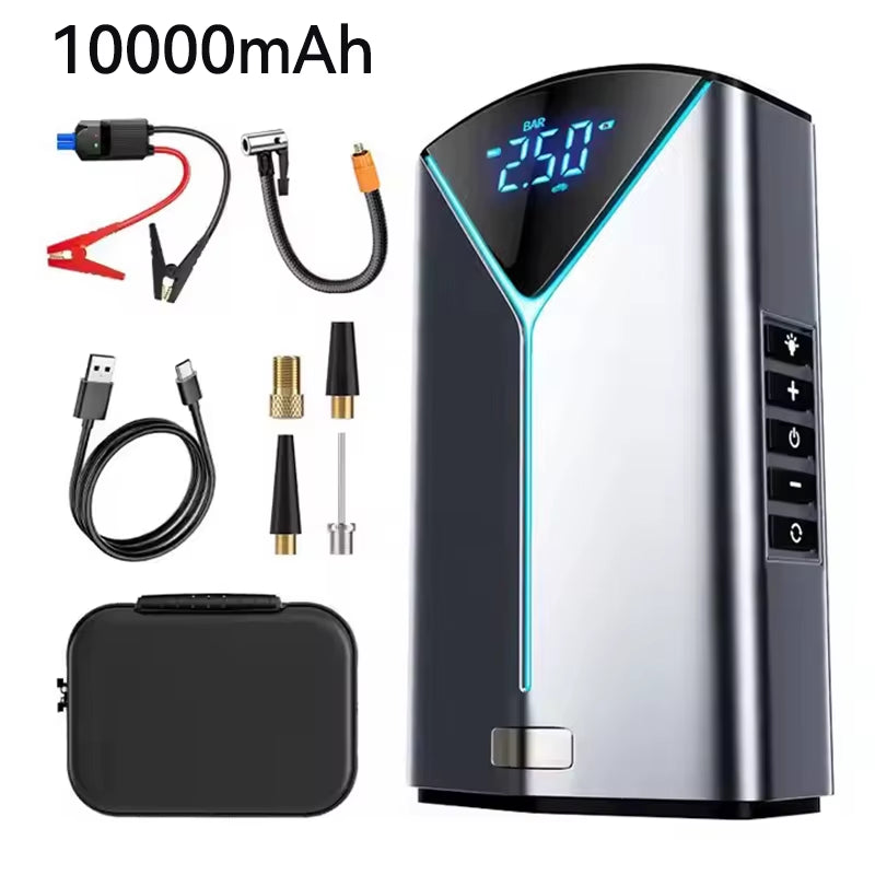 4 in 1 Portable Car Jump Starter & Air Pump Air Compressor Power Bank Booster Starter Device Tyre Inflator Car Battery Starter