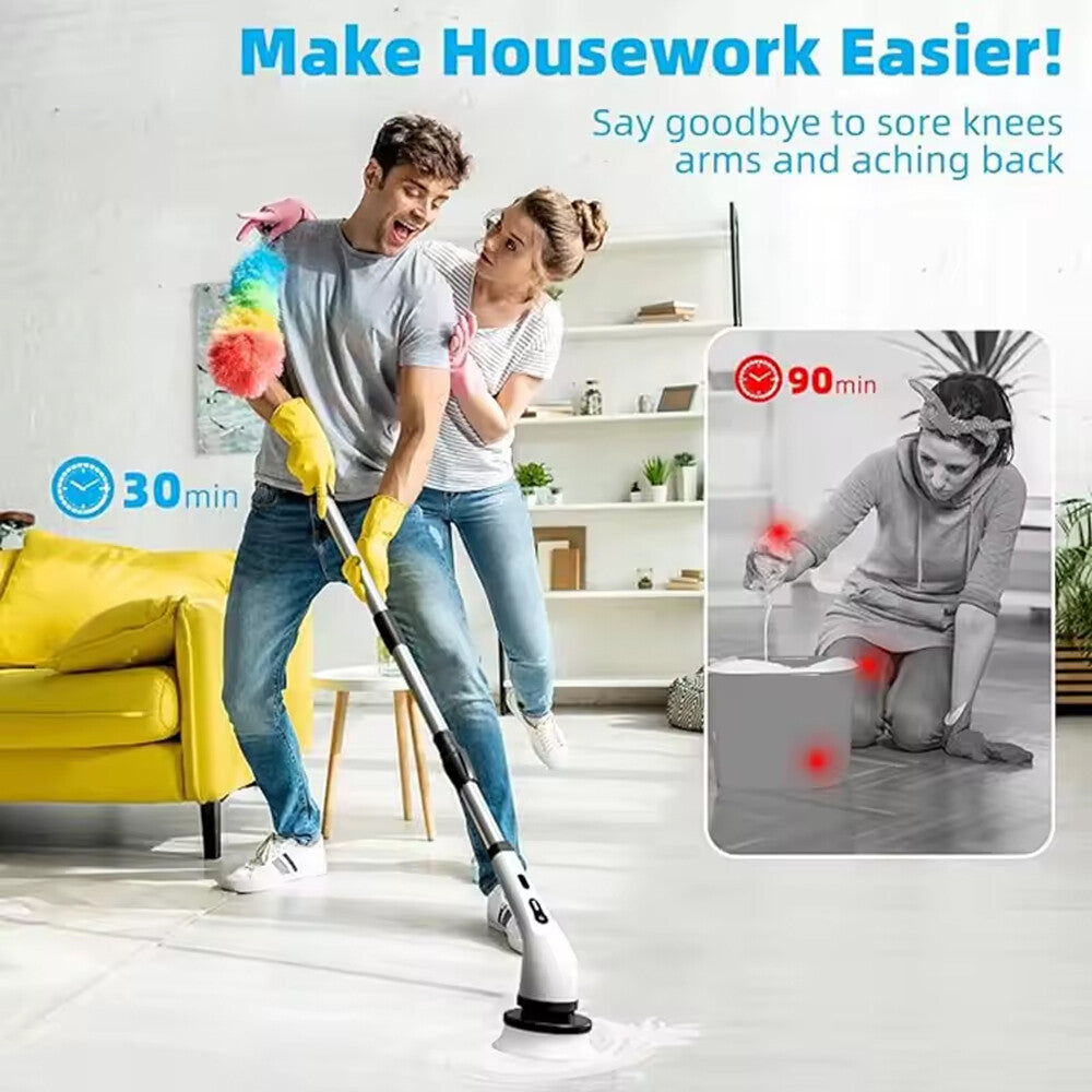 9 in 1 Electric Spin Scrubber Cordless Cleaning Brush Bathroom Rotating Scrubber