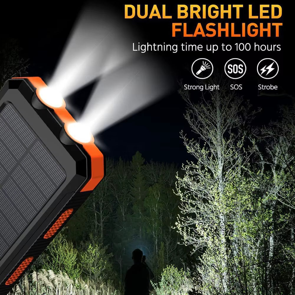 Portable Solar Power Bank 20000Mah Large Capacity Mobile Phone Charger with Flashlight Outdoor Emergency Power Bank for Phones