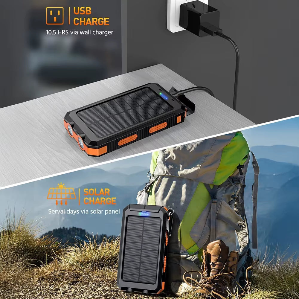 Portable Solar Power Bank 20000Mah Large Capacity Mobile Phone Charger with Flashlight Outdoor Emergency Power Bank for Phones