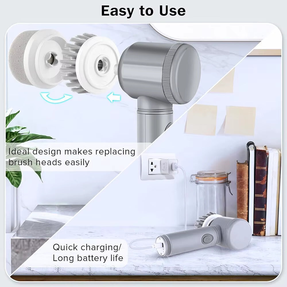 Rechargeable Electric Cordless Cleaning Brush Spin Scrubber Turbo Scrub Cleaner with Replaceable Brush Heads