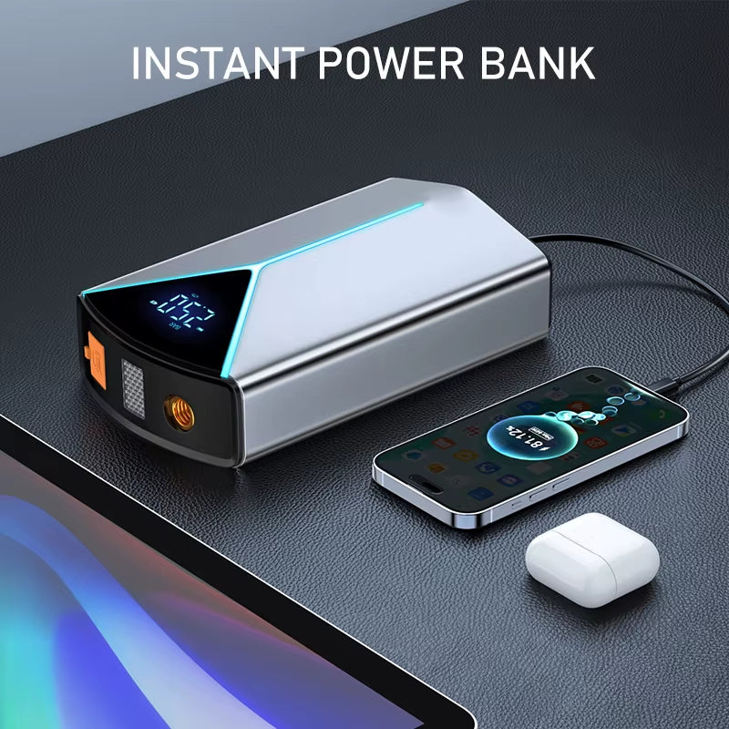 4 in 1 Portable Car Jump Starter & Air Pump Air Compressor Power Bank Booster Starter Device Tyre Inflator Car Battery Starter