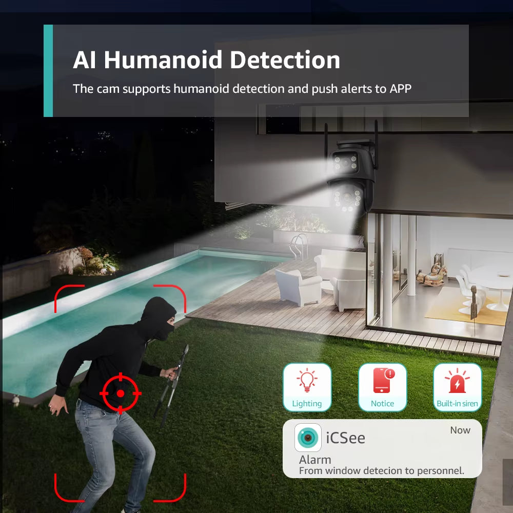 Wifi Camera Outdoor 8MP PTZ Human Detection Color Night Vision Security Protection Dual Lens and Dual Screen Surveillance Camera