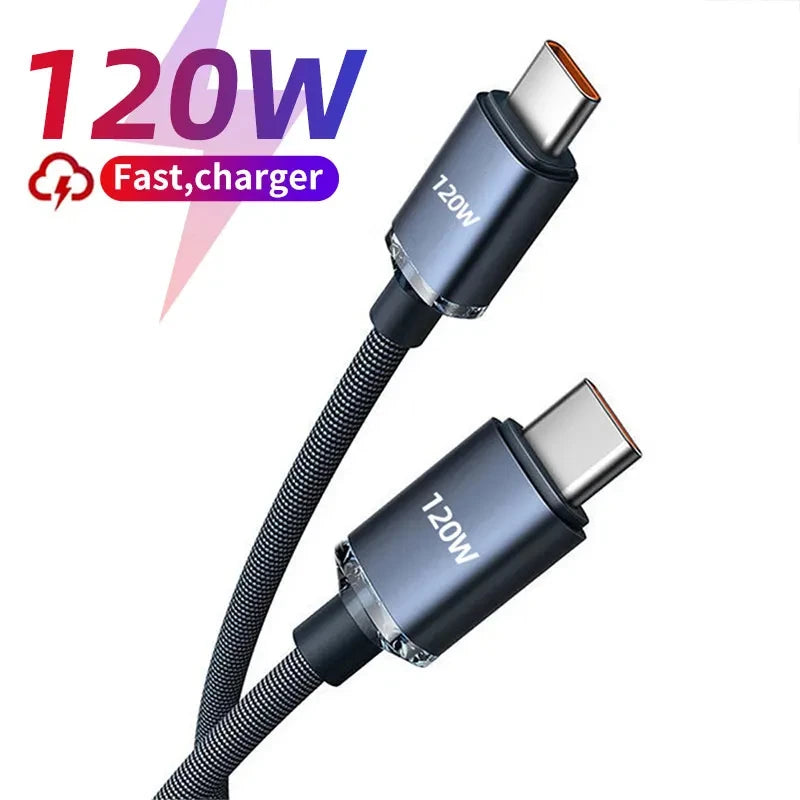 120W 7A Type C to Type C Cable for Iphone 15 Xiaomi Oneplus Mobile Phone Fast Charge USB C Cable Type C Quick Data Charger Cords