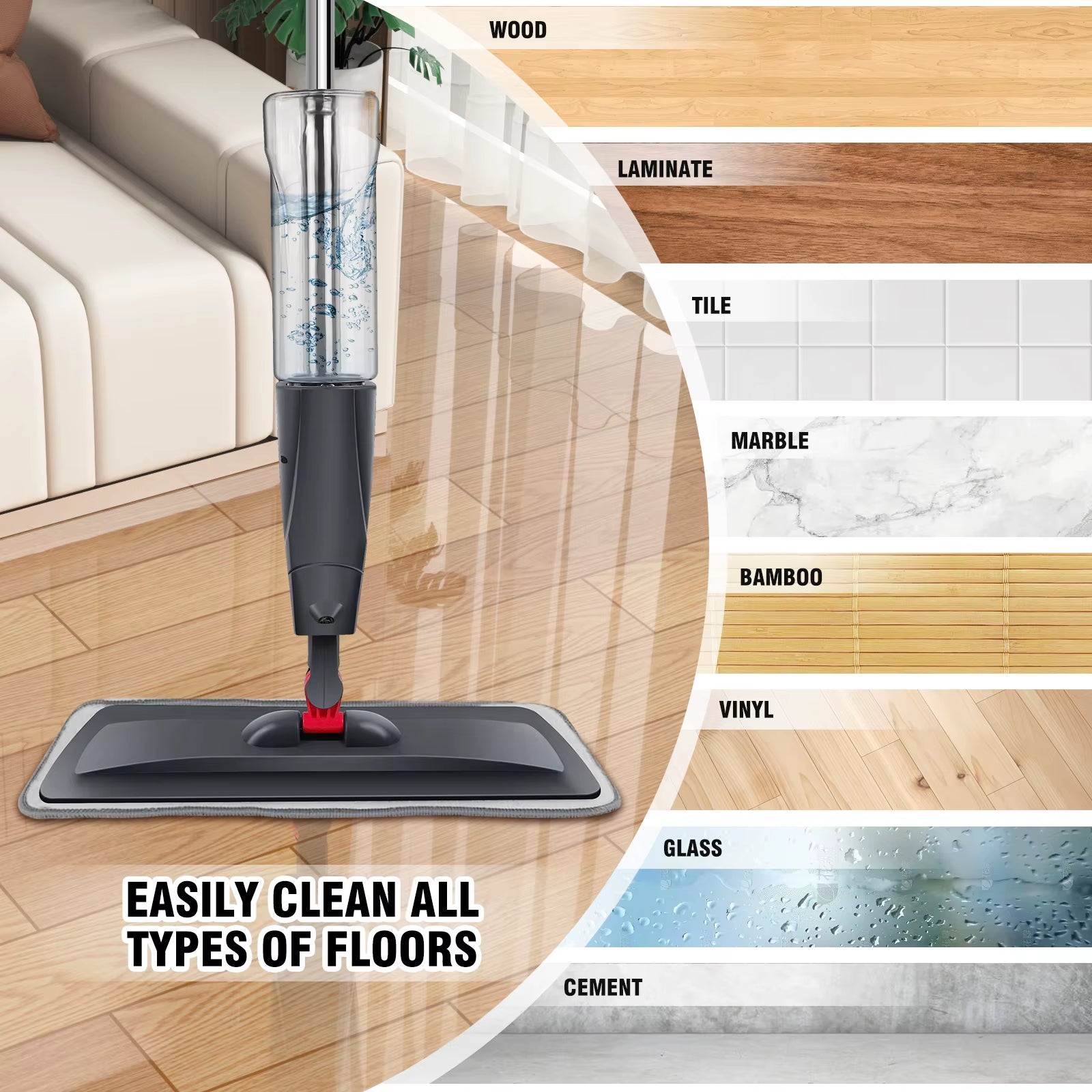 Dayplus Wet and Dry Spray Mop Floor Wiper with Spray Function with 3 Wiper Pads and Window Scraper, 360° Rotating Mop 700Ml