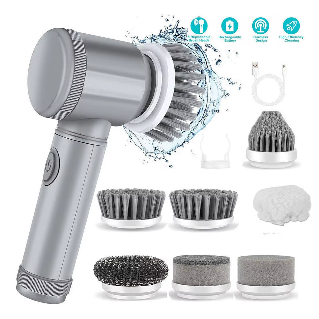 Rechargeable Electric Cordless Cleaning Brush Spin Scrubber Turbo Scrub Cleaner with Replaceable Brush Heads