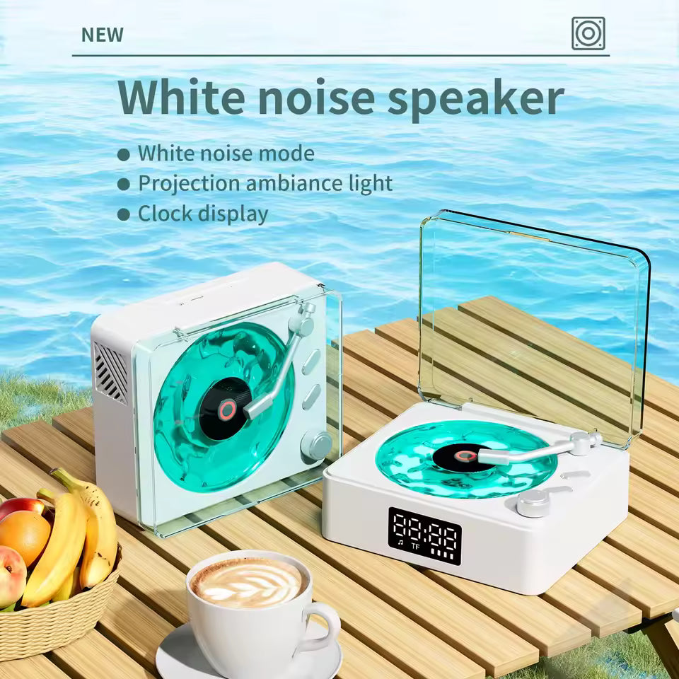 Waves Vinyl Player Bluetooth Speaker with White Noise Retro Turntable Speaker Sleep Aid Vitrola Shaped Speaker with RGB Light
