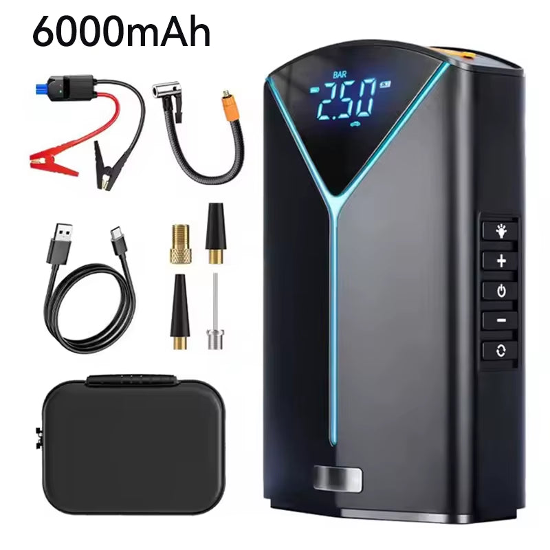 4 in 1 Portable Car Jump Starter & Air Pump Air Compressor Power Bank Booster Starter Device Tyre Inflator Car Battery Starter