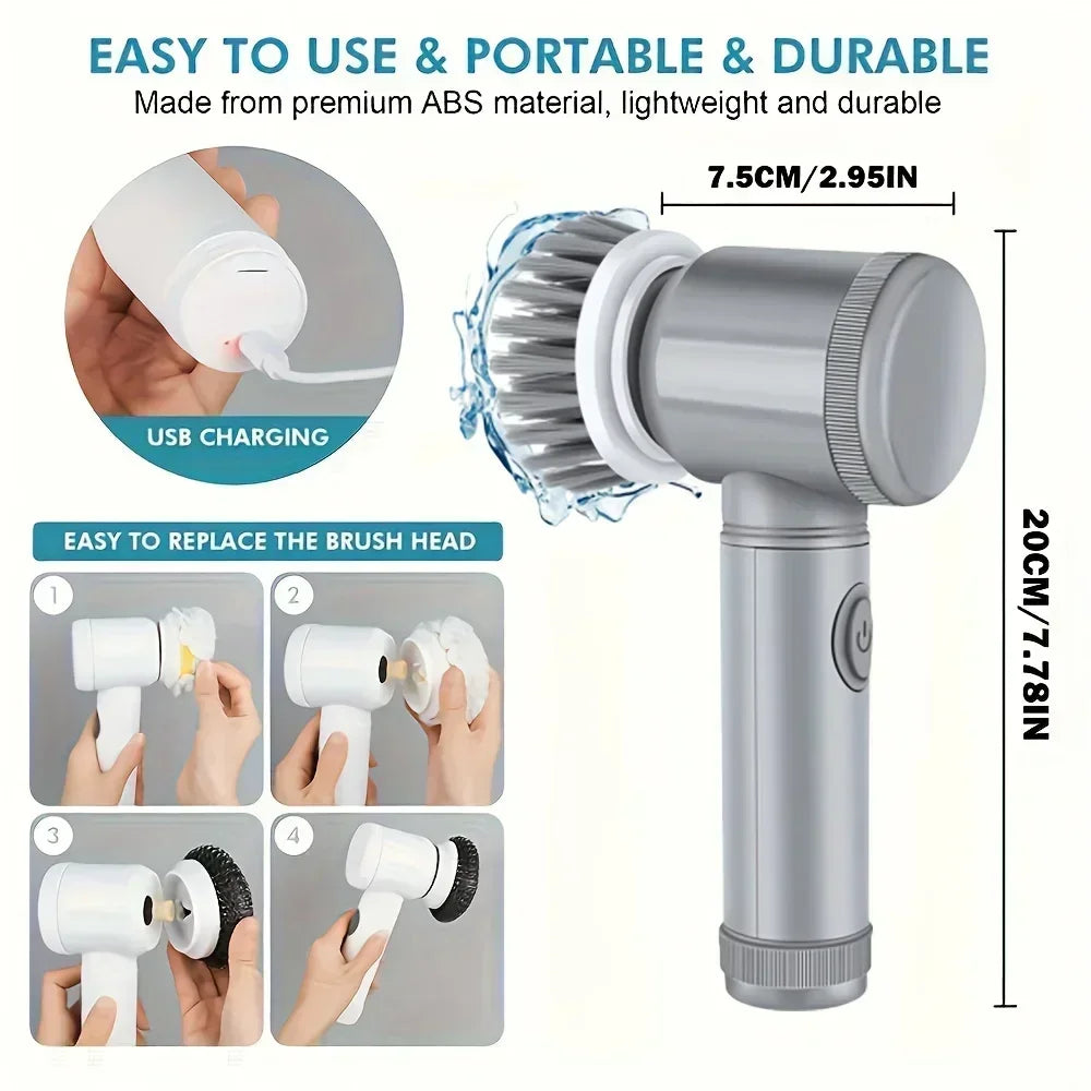 Cordless Electric Spin Scrubber Power Cleaner 5 Replaceable Brush Heads for Bathroom Tile Grout Shower Kitchen Deep Cleaning