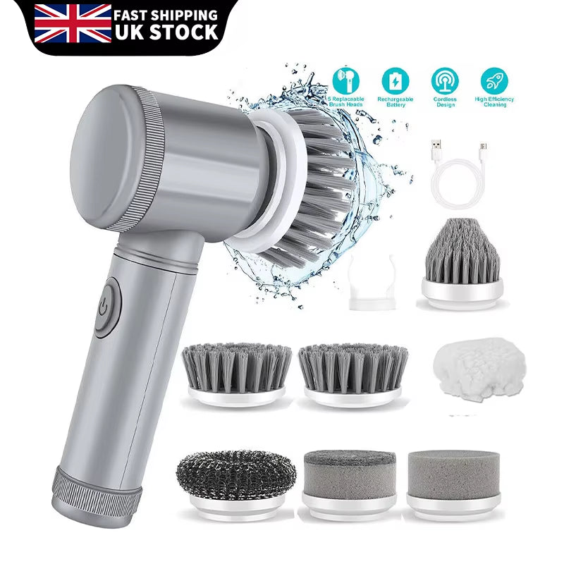 Rechargeable Electric Cordless Cleaning Brush Spin Scrubber Turbo Scrub Cleaner with Replaceable Brush Heads