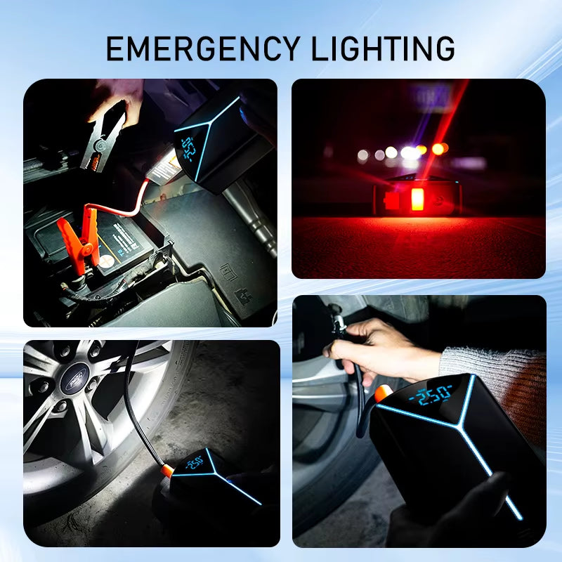 4 in 1 Portable Car Jump Starter & Air Pump Air Compressor Power Bank Booster Starter Device Tyre Inflator Car Battery Starter