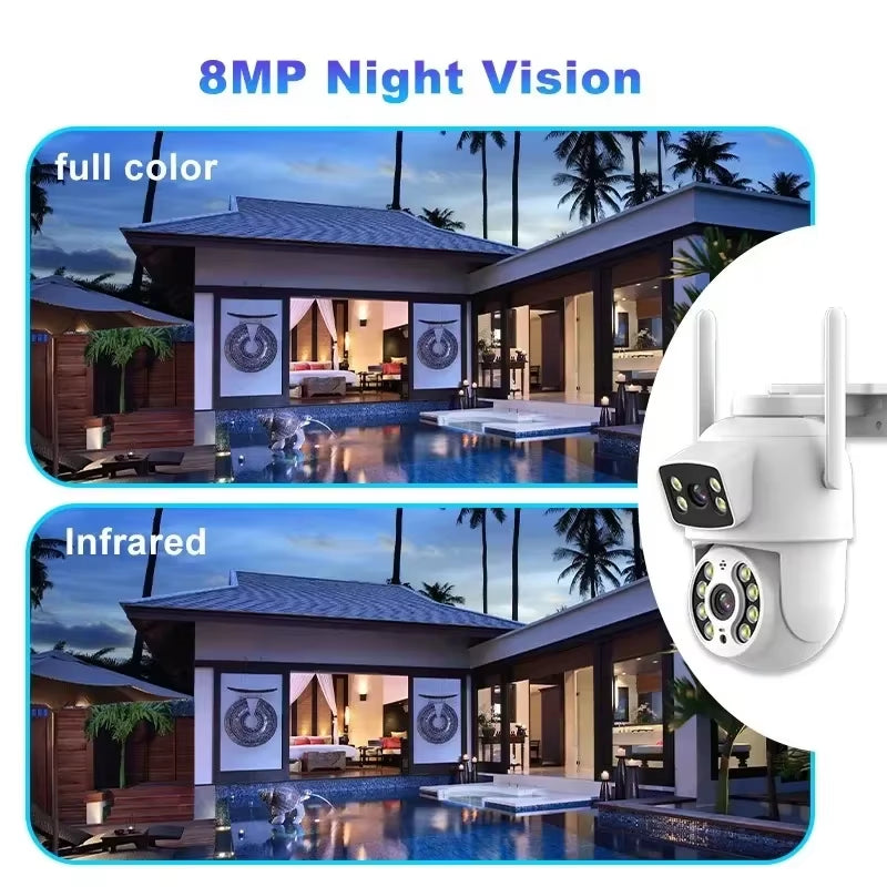 8MP 4K PTZ Wifi IP Camera Security Protection Dual Lens Screen Color Night Vision Auto Track CCTV Surveillance Camera