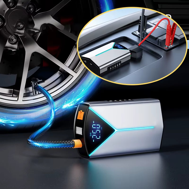 4 in 1 Portable Car Jump Starter & Air Pump Air Compressor Power Bank Booster Starter Device Tyre Inflator Car Battery Starter