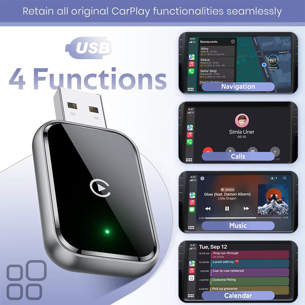 Wired to Wireless Carplay Adapter 2In1 Mini Android Auto Carplay Adapter for Apple with USB Plug and Play Wifi Fast Connect